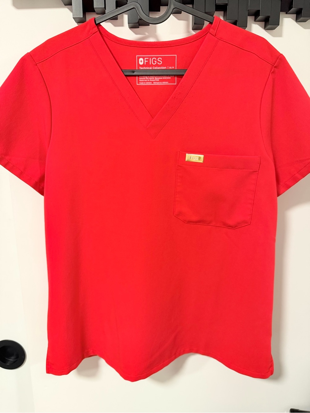 FIGS Women's Scrub Top in Red Small Petite